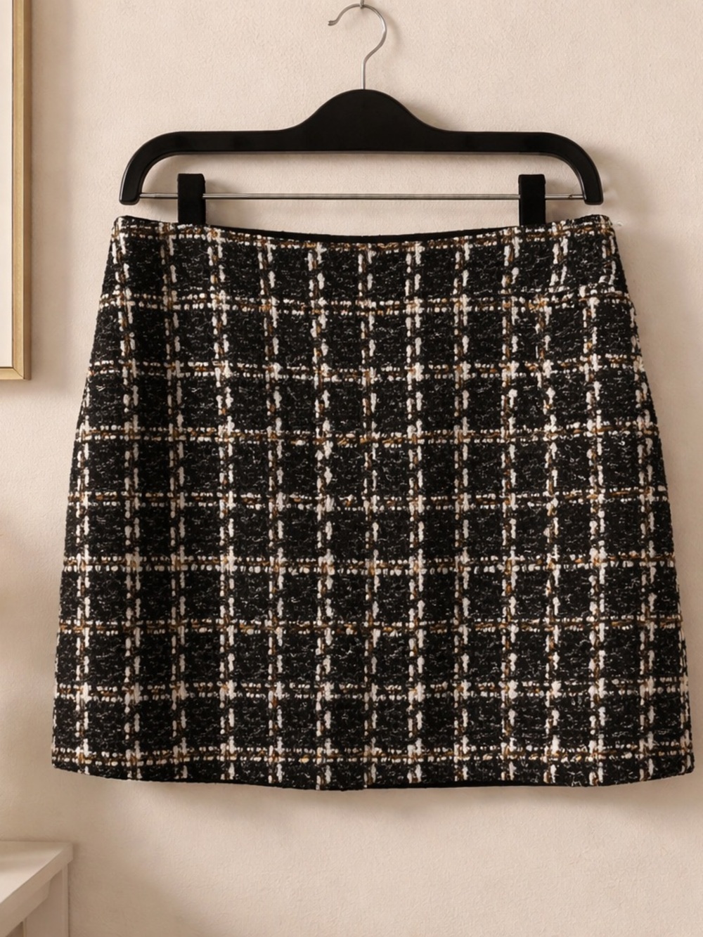 Black Plaid Tweed Mini Skirt by